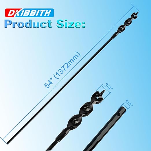 Flexible Installer Drill Bit for Pulling Wires Through Walls Ceilings and Sidewalks, 54-Inch Long, 34-Inch Auger with a Fish Eye Hole and Screw Point, 14" 3-Flat Anti-Slip Shank.