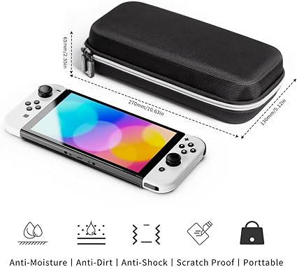 Benazcap Case Compatible with Nintendo Switch OLED Model 2021, 14 in 1, Accessories Kit with Carry Case, Clear Cover, Screen Protector, Silicone Skin for Joy-Con and Thumb Grip Caps, USB CableMore