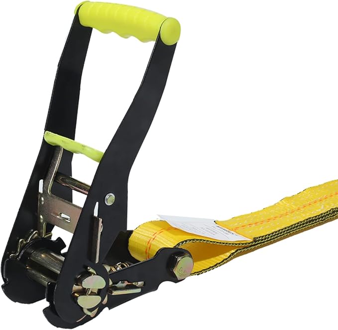 4 Pack 2 Heavy Duty Car Ratchet Tie Down Kit with Snap Hooks-Break Strength 10,000lbs-Working Load 3,333lbs-Includes 36 Axle Straps with D-Ring(Yellow)