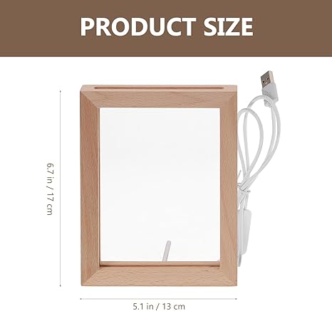 Uonlytech Glowing LED Night Light Wooden Photo Frame
