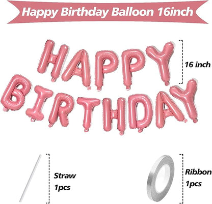 FUNTOOB Happy Birthday Balloons Banner Pink Happy Birthday Sign Letter Balloons 16 Foil Balloon for Boys Girls Adults Party Decorations