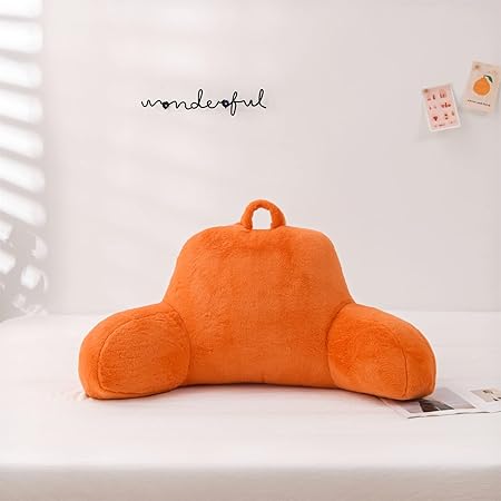 Aimuan Reading Pillow Bed Rest Wedge Large Adult Backrest Pillow with Arms Back Support for Sitting Up in Bed Cushion Incline Rest Sleeping Snoring Pillow, Orange