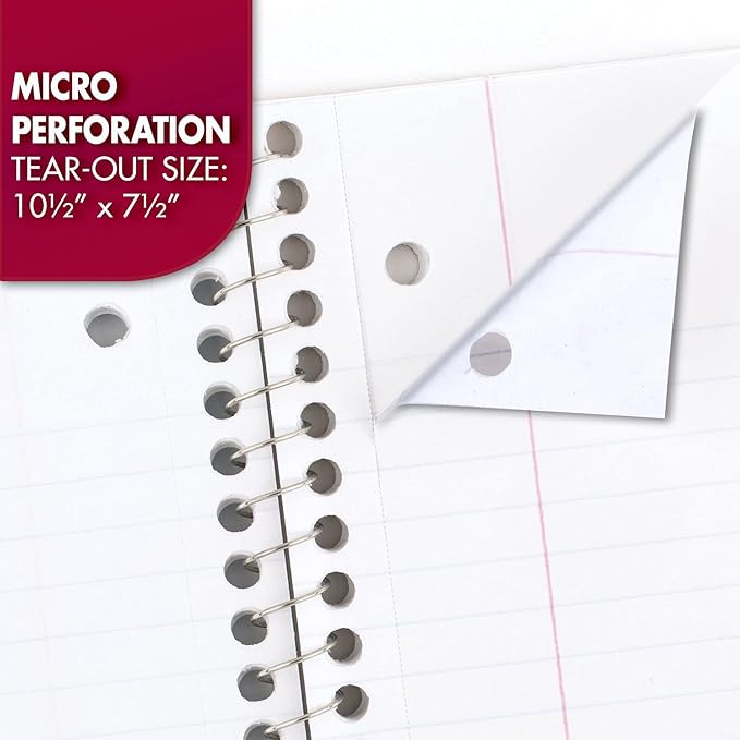 Mead Spiral Notebook, 4 Pack, 1-Subject, Wide Ruled Paper, 7-12" x 10-12", 70 Sheets per Notebook, Colors Will Vary (72873)