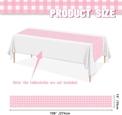 5 Pack Pink Gingham Table Runner, Pink and White Checkered Tablecloths 14 x 108 Inches Rectangular Waterproof Picnic Table Runner for Birthday Party Holiday Outdoor Supplies