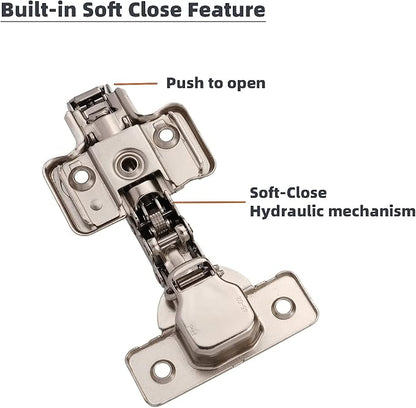 DecoBasics Half Overlay Soft Close Cabinet Hinges for Kitchen Cabinets (2 Pcs) -105 Frameless Concealed Cabinet Door Hinge -3 Way Adjustability -Clip on Plate  Matching Screw for Easy Installation