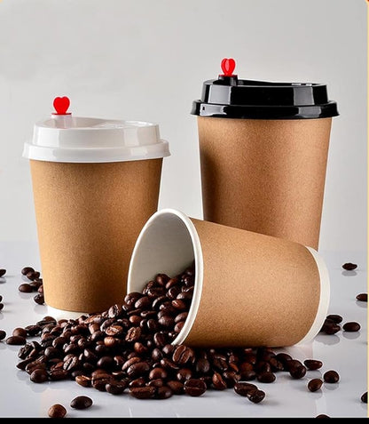 DKZ Kraft Paper Corrugated Paper Cups, Biodegradable Beverage Paper Cups, Disposable Take-Out Kraft Paper Cups, Take-Out Paper Cup Lids (100 8oz White Paper Cup lids)