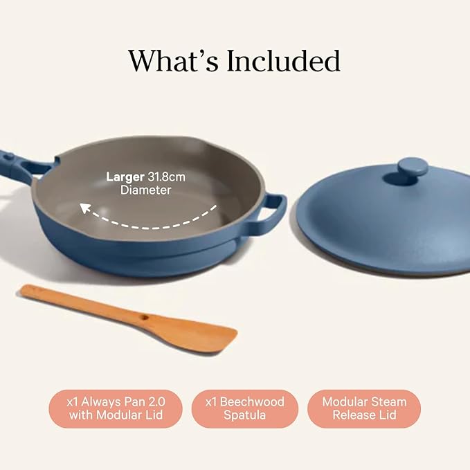 Our Place Large Always Pan 2.0-12.5 (4 Qt) Nonstick, Toxin-Free Ceramic Cookware  Patented 10-in-1 Aluminum Frying  Saute Pan  Safe for Oven, Induction  All Cooktops up to 450F  Blue Salt