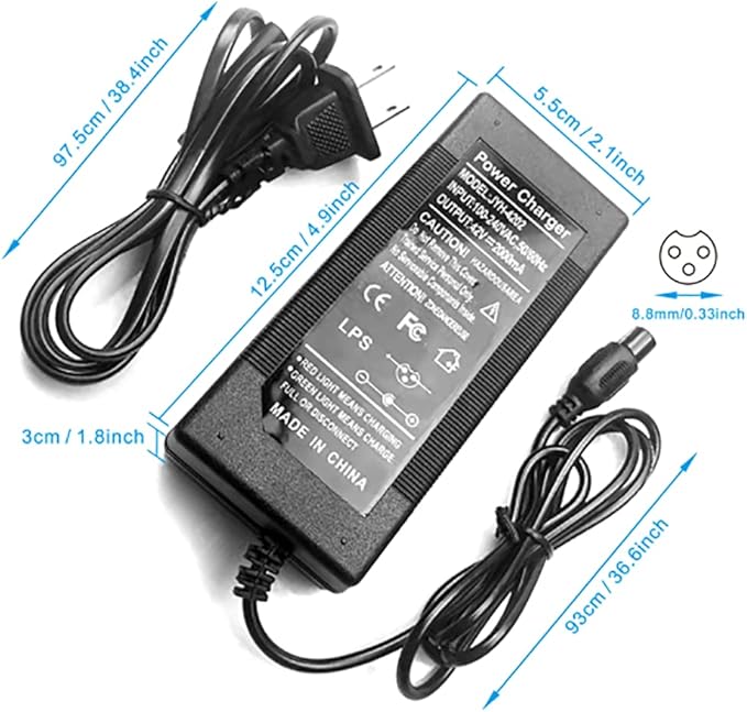 JFX 42V 2A battery charger 42 volt power adapter for 36V lithium battery with mini 3-pin plug of 0.315 in