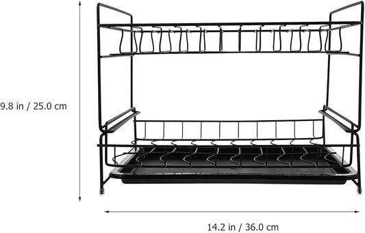 Cabilock Double Layer Tableware Storage Rack Dish Rack Drain Over Sink Dish Black