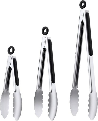 7/9/12 Inch Kitchen Tongs Set, Stainless Steel Cooking Tongs (7"+9"+12") For Cooking/Serving/Grilling | Heat-Resistant | Dishwasher Safe