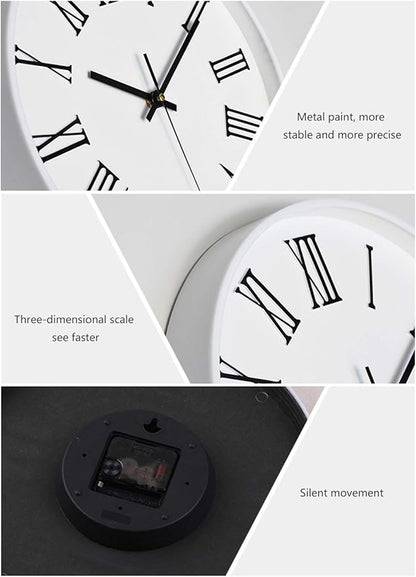 12 Inch Classic Round Clock, Traditional Roman Numeral Quartz Wall Clock, Modern Silent Non-Ticking Home for Living Room/Kitchen/Office Decorative,Gold