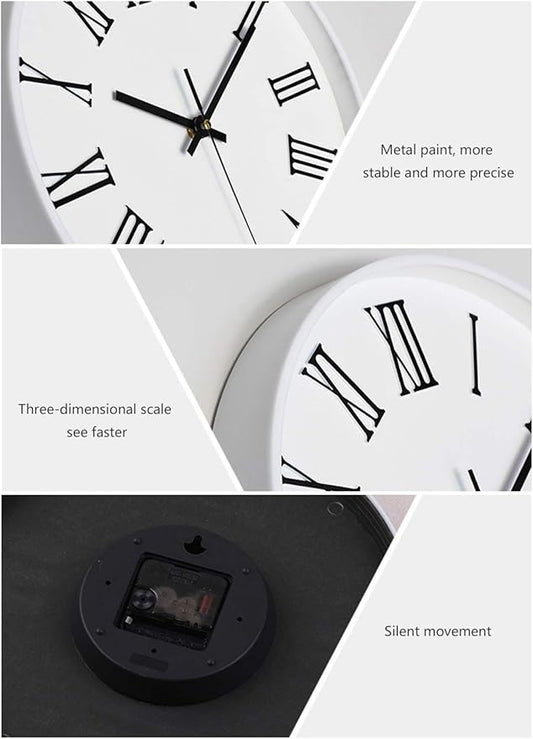 12 Inch Classic Round Clock, Traditional Roman Numeral Quartz Wall Clock, Modern Silent Non-Ticking Home for Living Room/Kitchen/Office Decorative,Gold