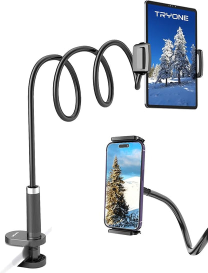 Gooseneck Tablet Holder Stand for Bed: Adjustable 39.4inch Flexible Lazy Arm Tablets Mount Compatible with iPad Pro Air Mini Galaxy Tab Kindle Fire Switch or Other 4.7-12.9" Device