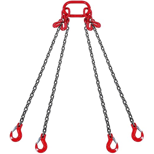 VEVOR Chain Sling, 5/16 inch x 10 ft Lifting Chains with Hooks, G80 Engine Chain Hoist Lifts, 11000 lbs/5 Ton Lifting Sling Chains for Engine Hoist, Engine Lift Chain with 4 Leg Grab Hooks & Adjusters