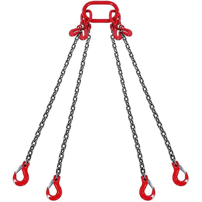 VEVOR Chain Sling, 5/16 inch x 10 ft Lifting Chains with Hooks, G80 Engine Chain Hoist Lifts, 11000 lbs/5 Ton Lifting Sling Chains for Engine Hoist, Engine Lift Chain with 4 Leg Grab Hooks & Adjusters