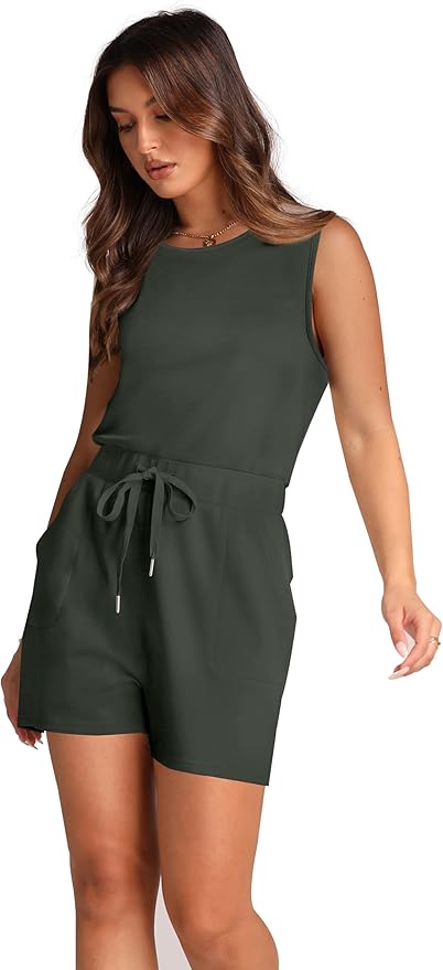 XIEERDUO Rompers For Women 2024 Spring Summer Vacation Outfits Sleeveless Shorts Jumpers Flowy Cute Lounge Clothes