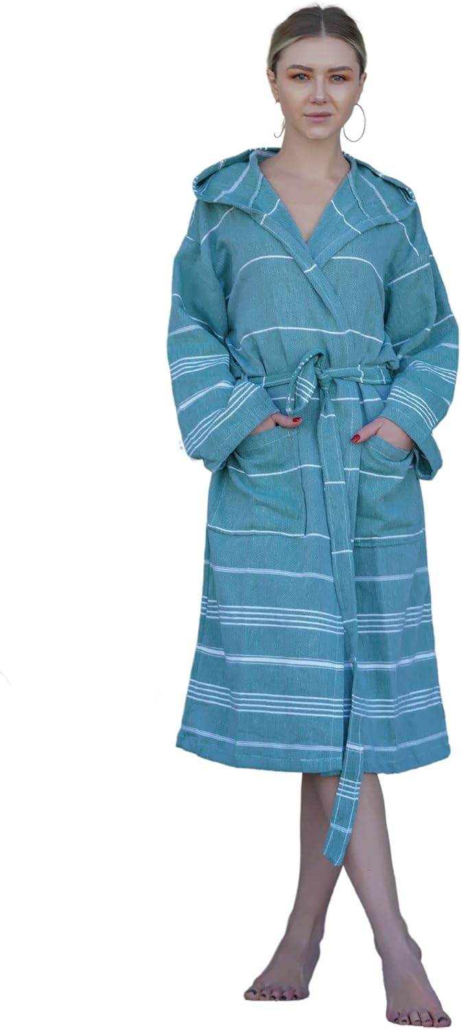 Basic Layers Turkish Cotton Bathrobe for Men and Women Ц Hooded Soft Robe for Bath, Beach, Pool