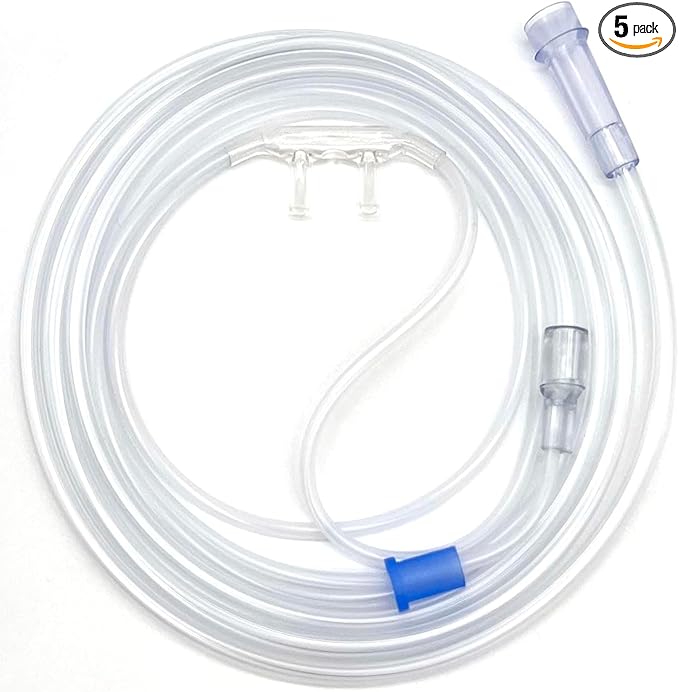ResOne 4Ft Soft Adult Oxygen Nasal Cannula 5-Pack - Curved Prongs, Crush-Resistant Tubing - Nasal Tubes, Oxygen Concentrator Supplies - Soft Curved Nose Piece, Standard Size, Standard Flow 6 LPM