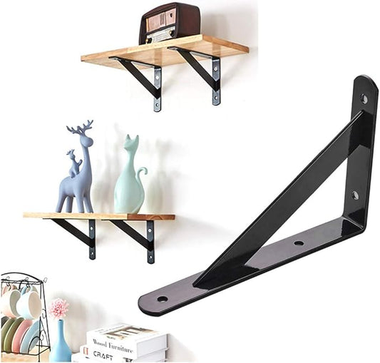 8Pcs Shelf Brackets Heavy Duty Triangle Shelving Brackets Right Angle Wall Mounted Shelf Supporters, Black 6 Inch
