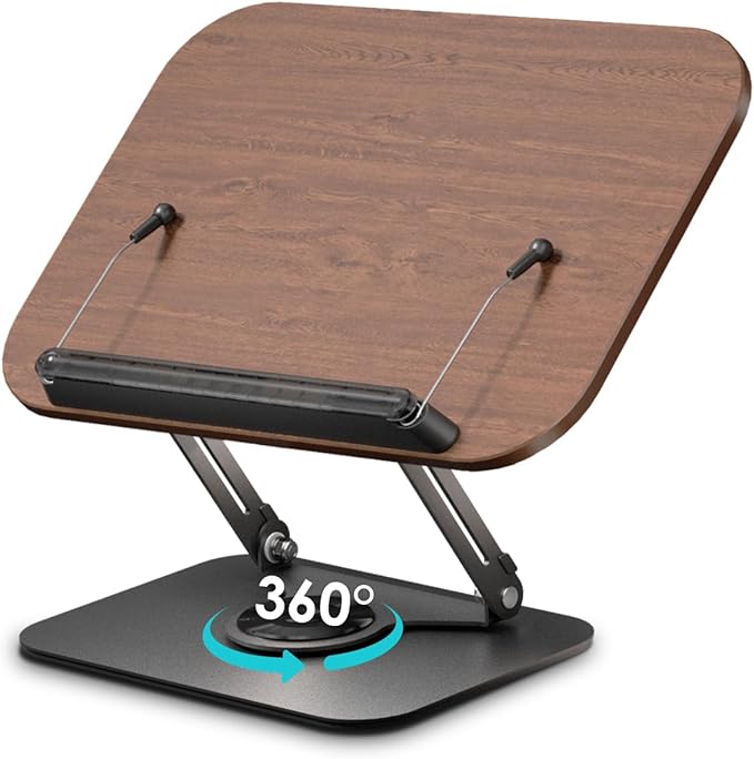 Viozon Book Stand for Reading,Book Holder, Height&Angle Adjustable, 360° Rotating Base, Foldable and Portable, Lightweight for Office, Kitchen, School Textbook, Recipe, Magazine,Kindle,Tablet DW