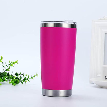 2pack 20oz Insulated Tumblers with Lid Stainless Steel Double Wall Tumbler Travel Coffee Cups Powder Coated Tapered Metal Thermal Mug Indoor Outdoor for Hot and Cold Drinks (Fuchsia,2)