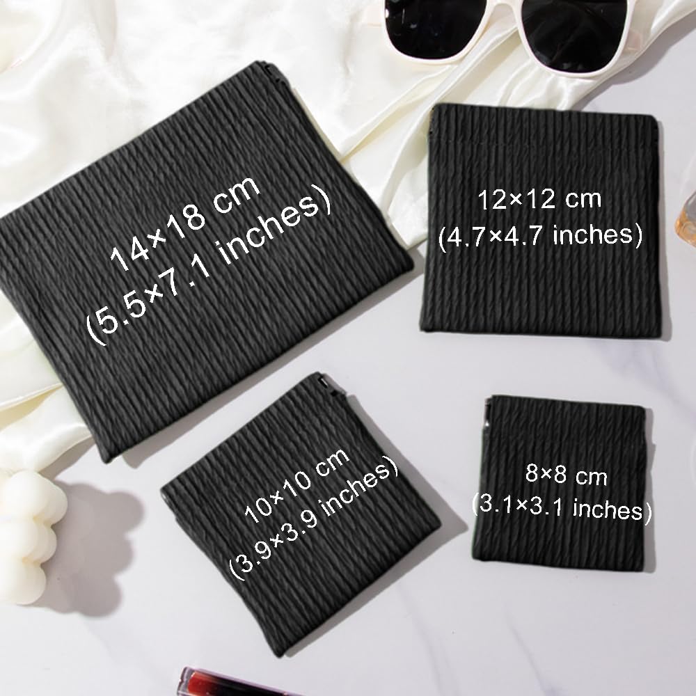 OULIGET Snap Closure Pouches Makeup Bags for Women,Elastic Open Close Storage Bag Travel Storage Bag,Waterproof Organizer Pouch for Lipstick Cosmetics Headphones Jewelry,4 Pieces (Black)