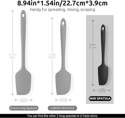 U-Taste Small Mini Silicone Spatula: 92inch 600oF Heat-Resistant Food-Grade Jar Scraper for Kitchen Use, Non-Stick Seamless Flexible Baking Utensil for Mixing, Scraping Jam in Bowl or Cup (Black)