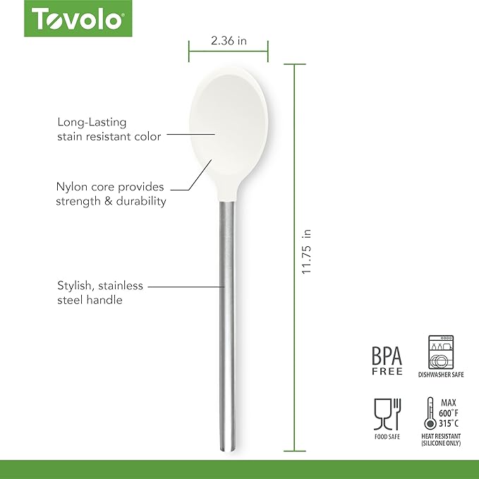 Tovolo Silicone Mixing Spoon With Stainless Steel Handle, Scratch-Resistant  Heat-Resistant Stirring Spoons, Kitchen Utensil Safe for Nonstick Cookware  Cast Iron Skillets