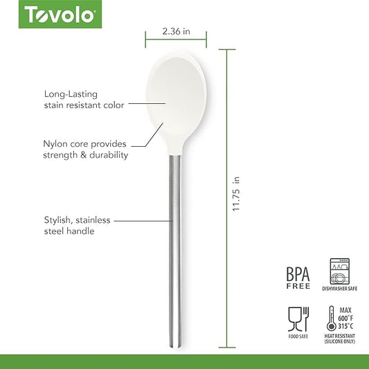 Tovolo Silicone Mixing Spoon With Stainless Steel Handle, Scratch-Resistant  Heat-Resistant Stirring Spoons, Kitchen Utensil Safe for Nonstick Cookware  Cast Iron Skillets