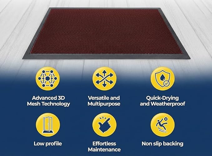 Muddy Mat® Meshy Mat™ Door Mat Heavy-Duty Quick-Dry Floor Mat, Sand & Dirt Trapper for Indoor & Outdoor, Ideal for Entrance, Mudrooms,Patios & Garages,Low-Profile,Non-Slip,Washable– Red 23"x35"x0.4"