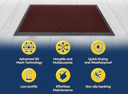 Muddy Mat® Meshy Mat™ Door Mat Heavy-Duty Quick-Dry Floor Mat, Sand & Dirt Trapper for Indoor & Outdoor, Ideal for Entrance, Mudrooms,Patios & Garages,Low-Profile,Non-Slip,Washable– Red 23"x35"x0.4"
