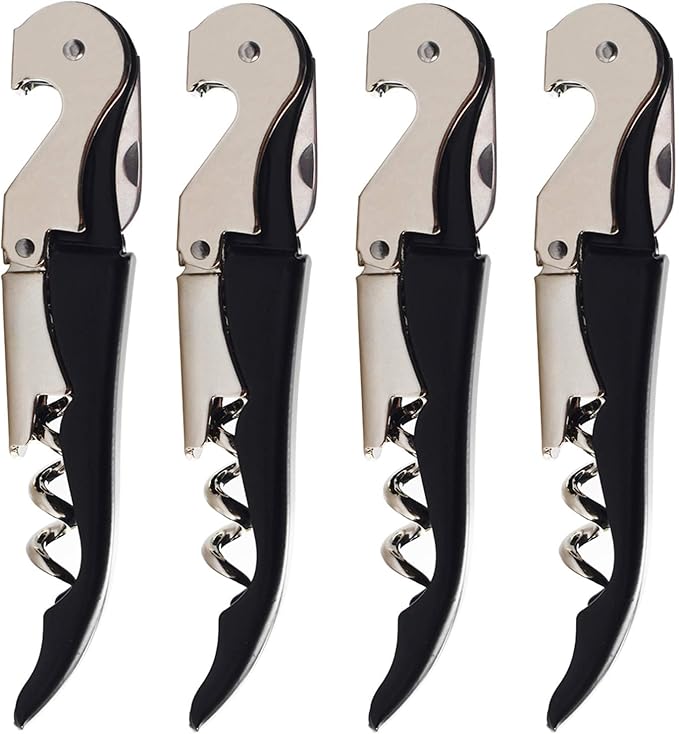 HYZ 4-Pack Wine Opener Waiter Corkscrew, Professional Wine Key for Servers, Bartender with Foil Cutter, Manual Wine Bottle Opener Double Hinged (Black)