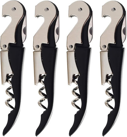 HYZ 4-Pack Wine Opener Waiter Corkscrew, Professional Wine Key for Servers, Bartender with Foil Cutter, Manual Wine Bottle Opener Double Hinged (Black)