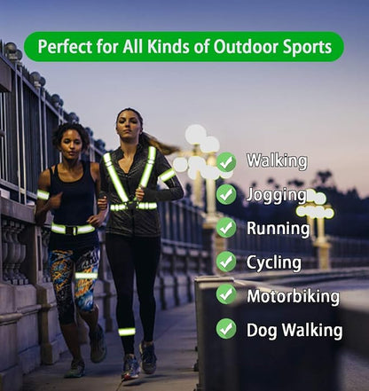 Reflective Vest, Reflective Glow Belt with 2Pack Reflector Armbands, Adjustable Elastic Safety Vest Outdoor Reflective Belt High Visibility, Ultralight & Comfy for Running, Jogging, Walking, Cycling,