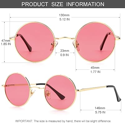 Gleyemor Polarized Round Sunglasses for Men Women Hippie Small Circle Glasses Red Yellow Lenses