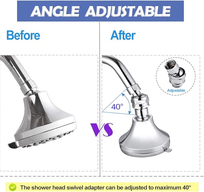 Shower Head Swivel Ball Adapter Brass Adjustable Shower Arm Connector Universal Showering Component Shower Arm Extension, Polished Chrome