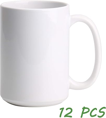 15oz Ceramic Sublimation Coffee Mug, White, Case of 12
