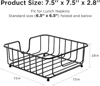 Napkin Holder for Table, Napkin Holders for Paper Napkins, Flat Metal Black Napkin Holders for Kitchen  Dining Table, 6.9" x 6.9" x 2.2" Inside Size (Black)