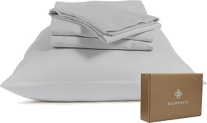 BIOWEAVES 100 Organic Cotton Sheets, 300 Thread Count 4-Piece GOTS Certified Bed Sheet Set Fits Mattress Upto 17" Deep Pocket, Soft  Silky Sateen Weave (Queen, Glacier Gray)