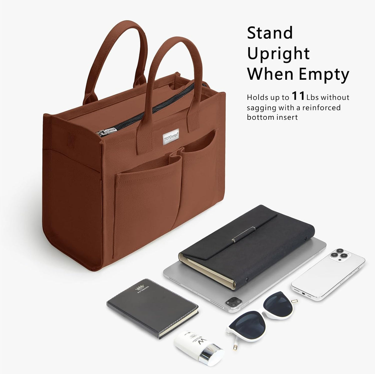 TOPDesign Heavy-Duty Canvas Tote Bag for Women, Adjustable Crossbody/Shoulder Handbag with 9 Pockets, Everything Tote