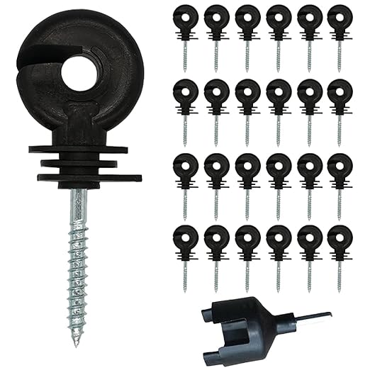 25 Pcs Upgrade Black Electric Fence Insulator Fence Ring Post Self-Tapping Insulator Labor-Saving Wood Post Insulator and 1 Pc Insulator Socket Tool Fit for Electric Drill (Black)