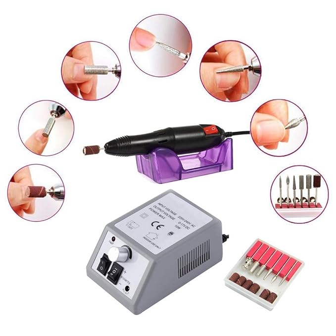 Pinkiou Professional Electric Nail Drill Manicure Filer Kit Nail Polish Machine Set with 6 Acrylic Gel Remover and 7Pcs Nail Drill Bits (Gray)