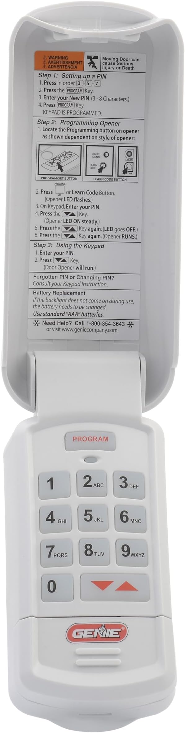 Genie Garage Door Opener Wireless Keyless Keypad - Safe  Secure Access - Compatible with All Genie Intellicode Garage Door Openers - Easy Entry into the Garage With a PIN - Model GK-R, White