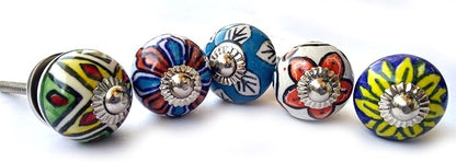 Rastogi Handicrafts Ceramic Drawer Knobs Door Cupboard Pulls Knobs Table Window Multi Color Sets 1" (5 Multi KNOBS)