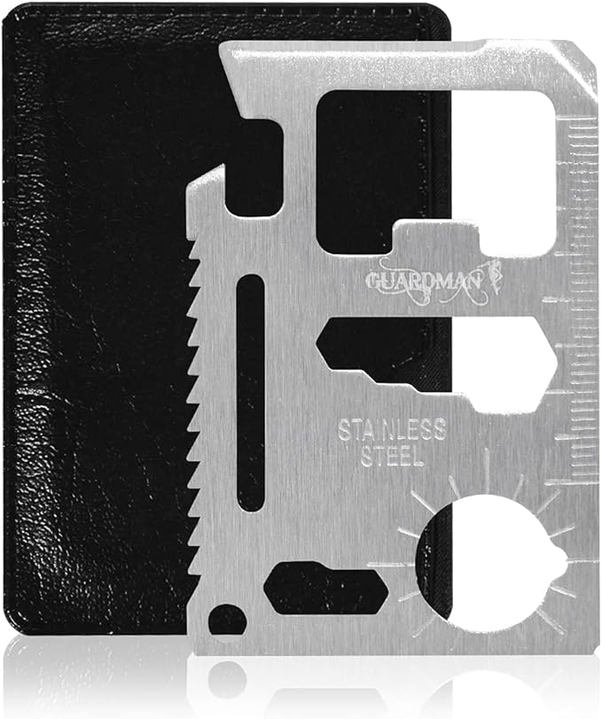 GUARDMAN 11-in-1 Survival Credit Card Multitool  Fathers Day Stocking Stuffer Christmas Gift - Multipurpose Tactical Wallet Tool With Bottle Opener, Survival Knife For Men Birthday Dad