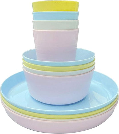 12 PCS Tableware Sets Dinner Plate Bowl Cup Sets Microwave Safe Unbreakable Reusable Tableware Material Plates Set