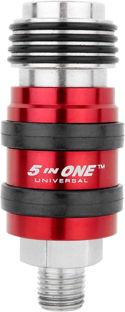 Milton 5 in ONE™ Universal Safety Exhaust Quick-Connect Industrial Coupler 1/4" Male NPT, Accepts All Major Interchanges, Safely Disconnect and Eliminate Potentially Dangerous Hose Whip