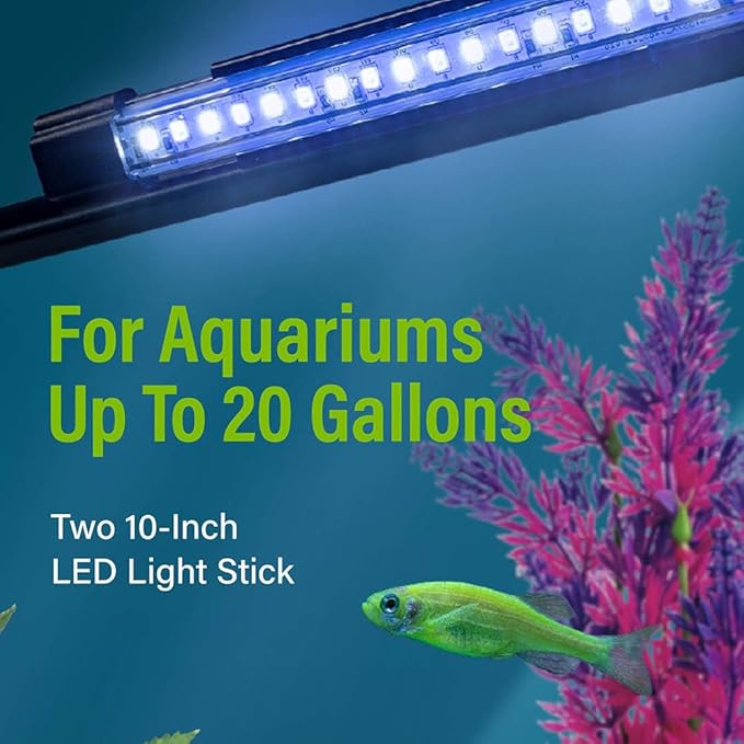 GloFish 10 Inch LED Light Bar, 2 Units, White & Blue Aquarium Lights, Tank Sizes up to 75 Gallons