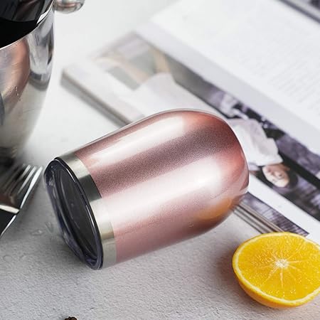 Wine Tumbler - 12 oz Stainless Steel Tumbler with Lid,Stemless Double Wall Vacuum Insulated Travel Cup for Wine,Coffee,Cocktails(Rose Gold,2 Pack)