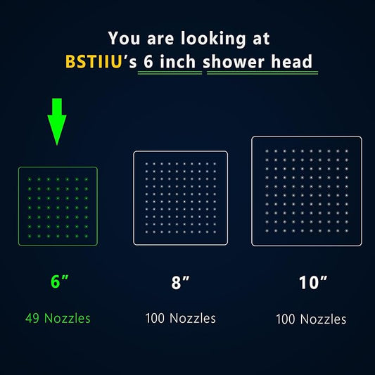 6 Inch Rain Shower Head, BSTIIU High Flow Stainless Steel Square Rainfall ShowerHead, High Pressure Overhead Shower Heads, Wall & Ceiling Mount Ultra Thin Stainless Steel Shower Head, Brushed Gold